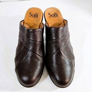 Sofft Mules Clog Shoes Brown Leather Slip On Mid Heel Bohemian Casual Size 8M